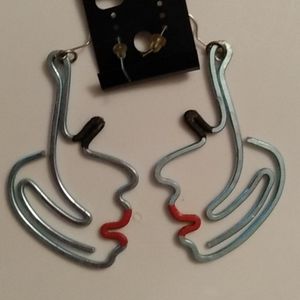 Turquoise Blue Lady Face Earrings